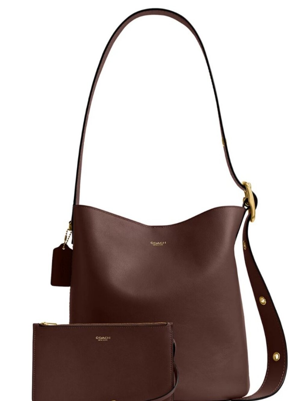 COACH Bleecker leather large women's bucket shoulder bag + pouch - Maple/Brown - Picture 4 of 15